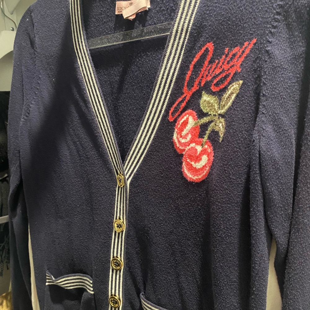 Juicy Couture Navy Cardigan with Cherry Detail